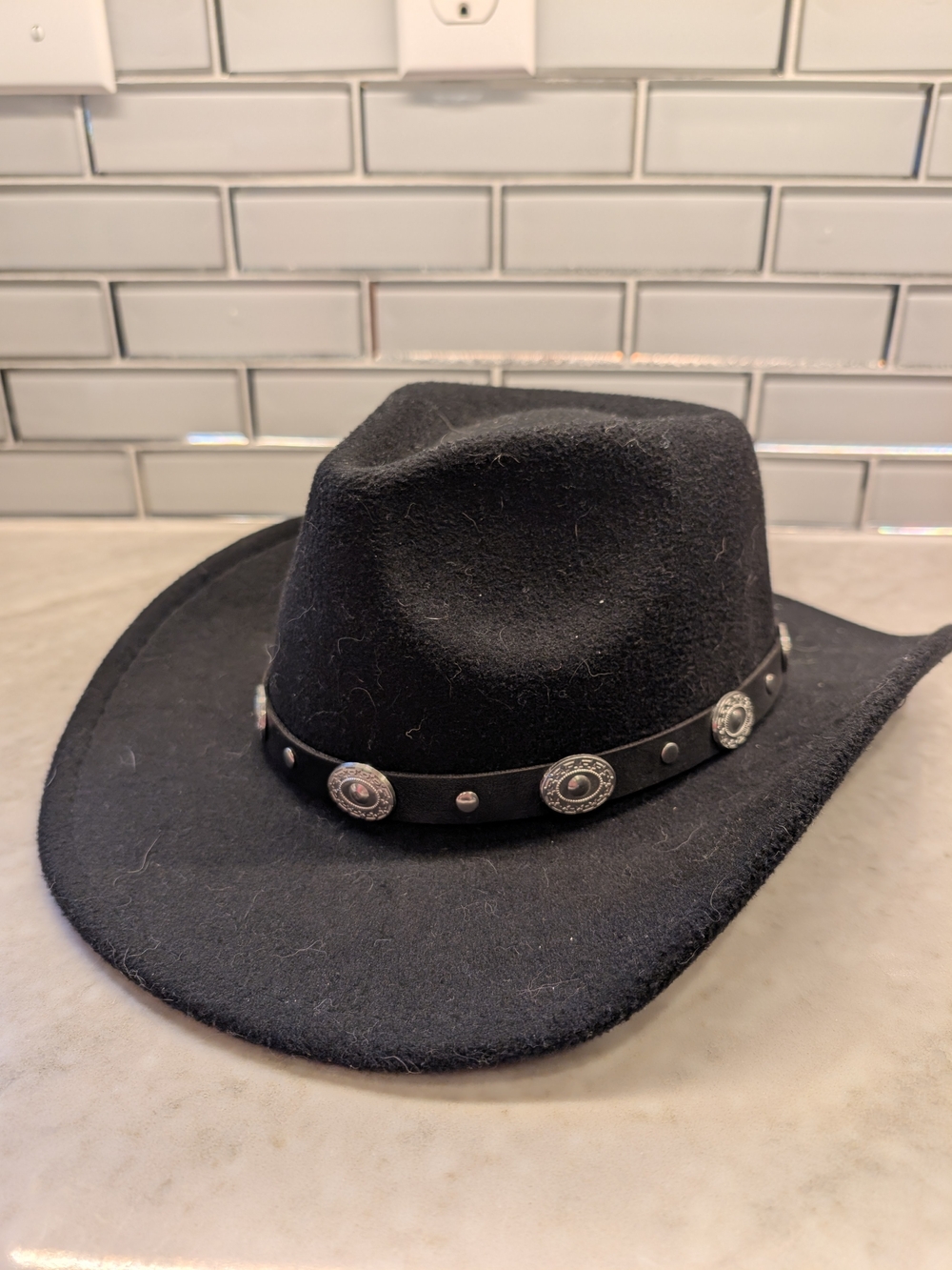 Women's Black Felt Western Cowboy Hat with Concho Band